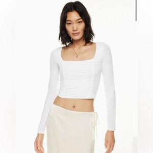NWT Aritzia Wilfred Lydia Top Ruched Square Neck Longsleeve White Top Sz 2XL XXL